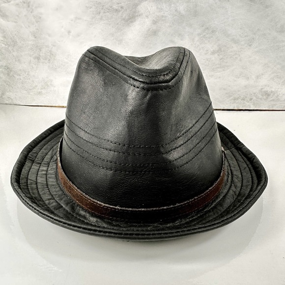 American Hat Makers Other - Genuine Leather Fedora XL Black Brown Band American Hat Makers Freedom Hats